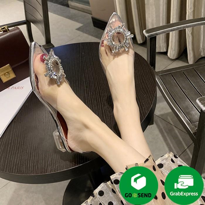 Bisa Cod Restock Sepatu Amina Muaddi Fashion Kaca Transparan Heels