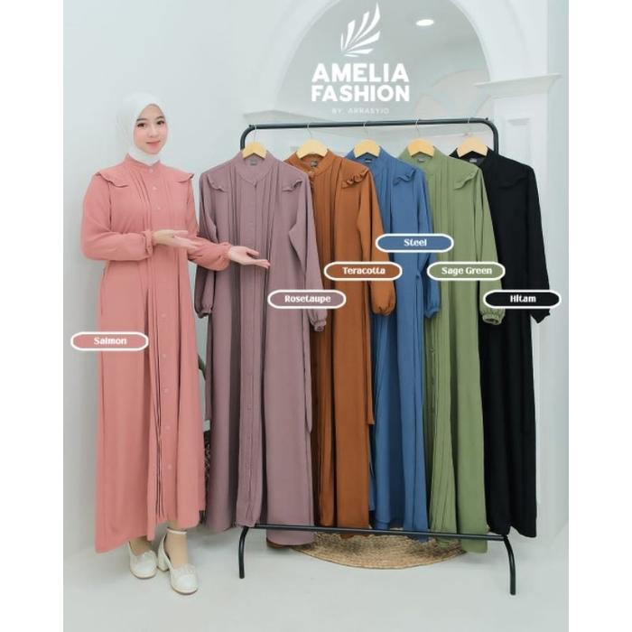 Dress Livia original amelia fashion/ gamis polos cringkle import