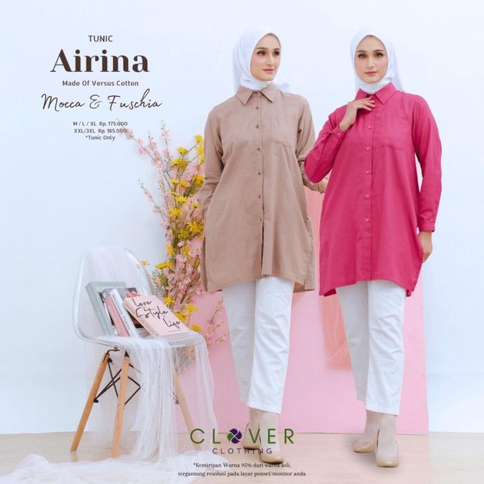 Clover Clothing Airina Tunik Wanita Warna Mocca Fuschia Bahan Versus Cotton Blouse Wanita Leher Kera