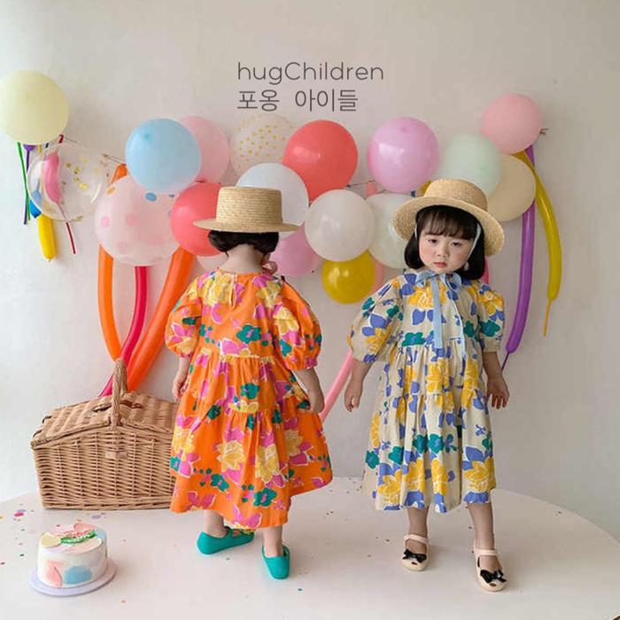 SIAPKIRIM Hugchildren | Evelyn Kids Dress Flower birthday Biru