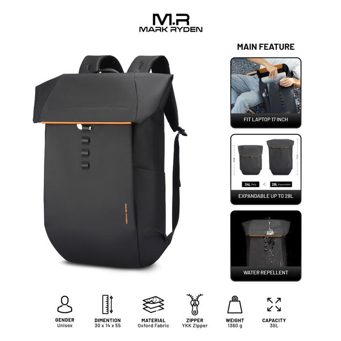 Mark Ryden MR2975 Backpack Bag - Tas Ransel Laptop 17" - BLACK