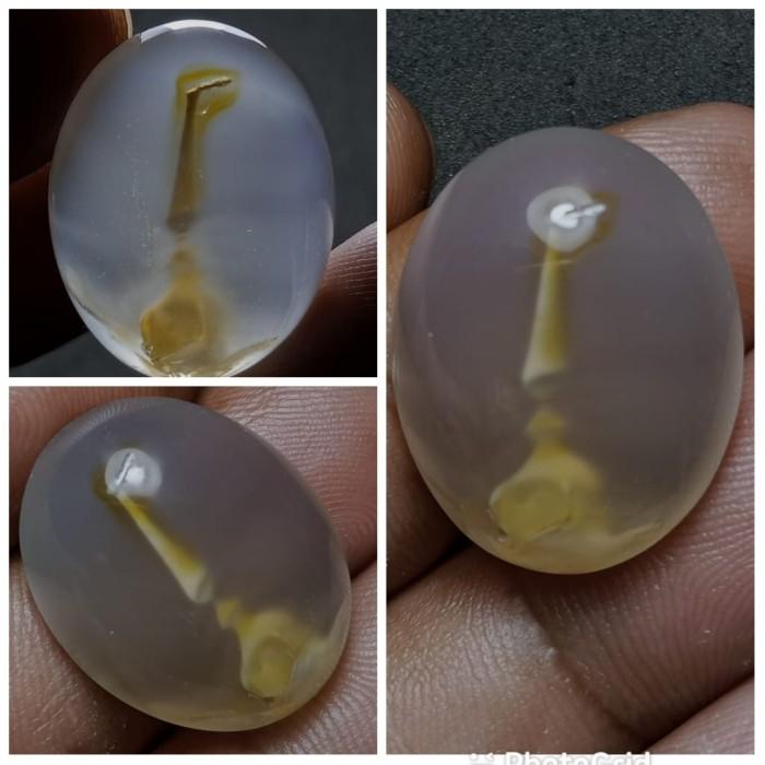 Natural Akik Batu Susup Motif Gambar Gapura Tugu Candi Pura Emas Antik
