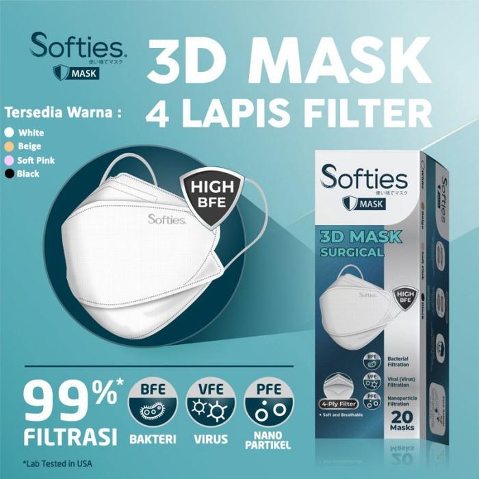 TM27 SOFTIES 3D SURGICAL MASK 4 PLY KF94 MASKER MEDIS 20 PCS