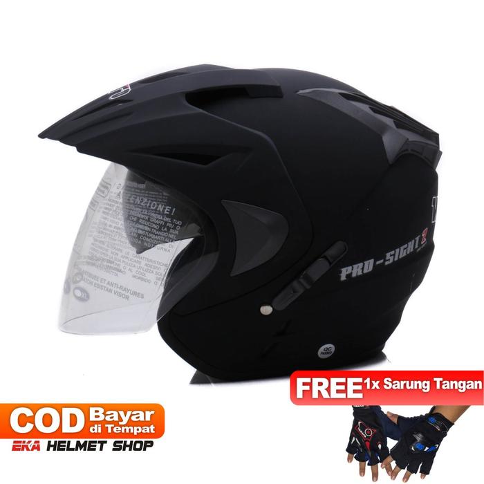 TM27 [HELM ] WTO HELMET PROSIGHT HITAM DOFF GRATIS SARUNG TANGAN
