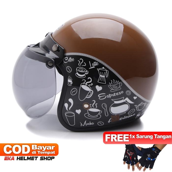 TM27 [HELM ] WTO HELM RETRO CLASSIC COFFEE COKELAT HITAM GRATIS SARUNG