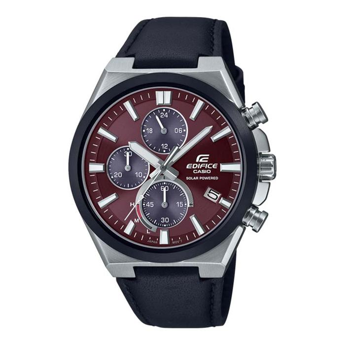 JAM TANGAN PRIA CASIO EDIFICE ORIGINAL SOLAR POWERED CHRONOGRAPH ANALOG HITAM KULIT EQS-950BL-5A EDI