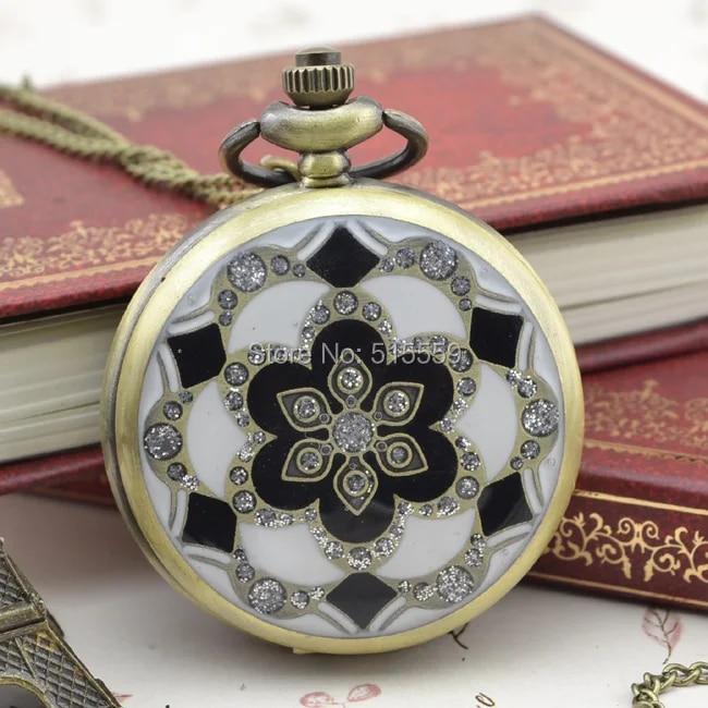 Diamond Flower  Quartz Pocket Watch Pendant Vintage Pocket Watch