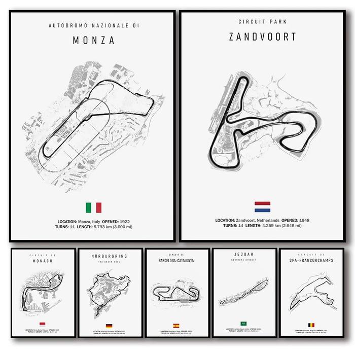Retro Formula One Imola Monaco Monza Track Circuit Canvas Print F1