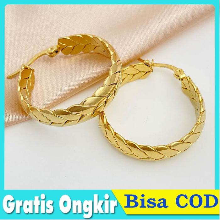 Anting Daun Emas Circle Earring Gandum Kering Dried Wheat Anti Karat