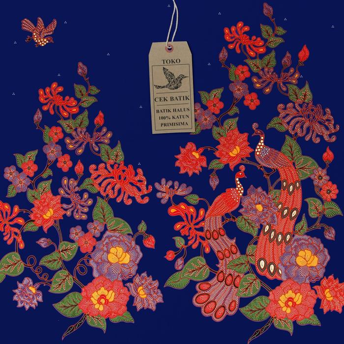 Motif Batik Burung Merak & Bunga Warna Manis (Biru)