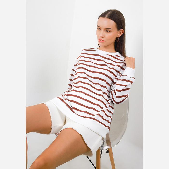 MEIJI-JOY Sweater Lengan Panjang Long Sleeve Stripe Wanita Brown/OW