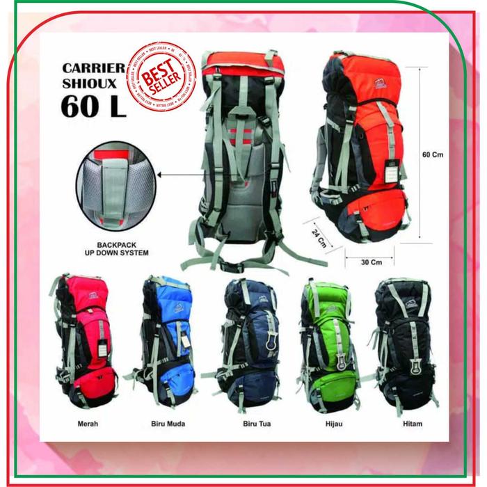 terbaru(MRT) Carrier 60 Liter SHIOUX, Tas Punggung Gunung 60 Liter