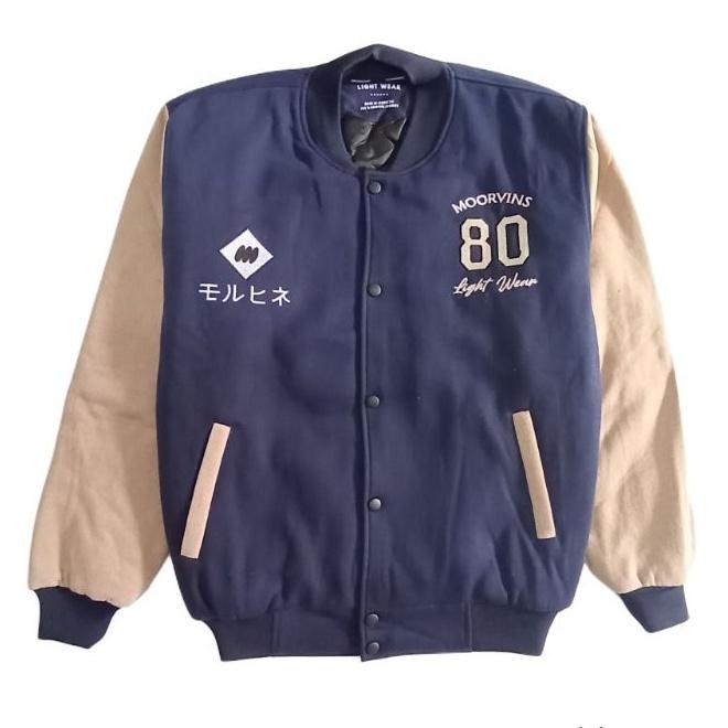 Moorvins varsity jacket eighty navy Jaket baseball pria wanita news