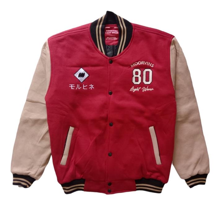 Moorvins varsity jacket eighty maroon Jaket baseball pria wanita news