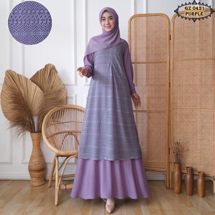 Baju Gamis Brukat Malika Purple/dress Brukat Ungu wanita muslim Jumbo