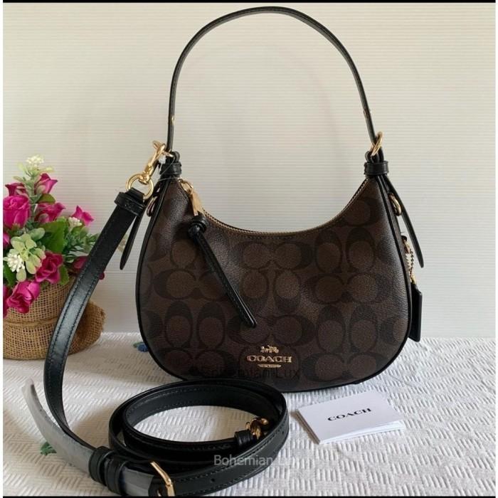 Tas COACH Kleo Hobo Crossbody Shoulder Bag In Signature Mahogany