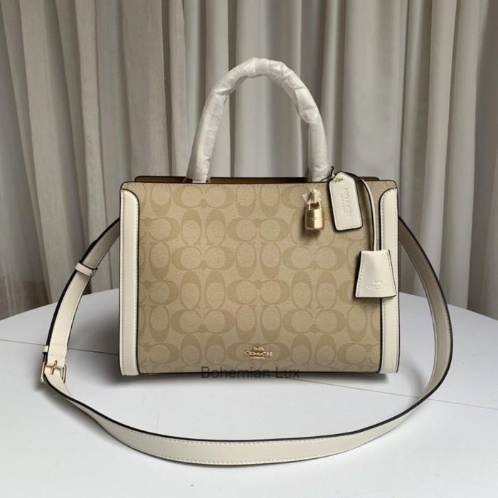 COACH Zoe Carryall Top Handle Crossbody Bag In Khaki White Colorblock