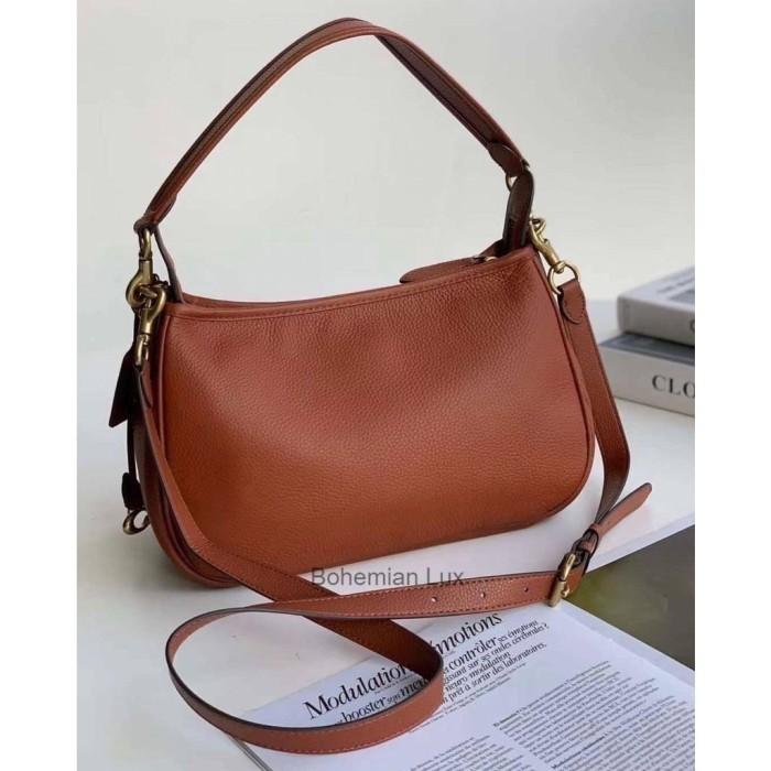 COACH Cary Top Zip Crossbody Bag In Brown Saddle Soft Pebble Leather