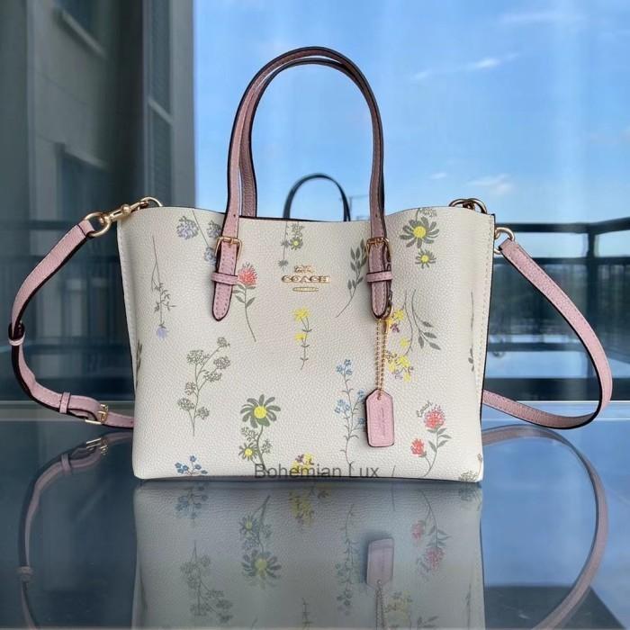 COACH Mollie Crossbody Tote Bag with Flower Print In White