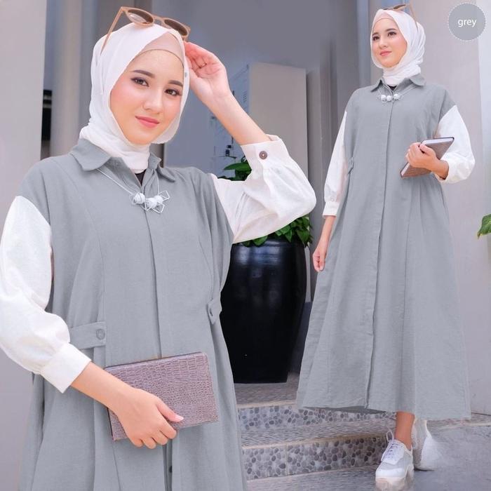 Nesia Midi Dress Gamis L Dres Maxy Matt Shakila Two Tone Color Fashion