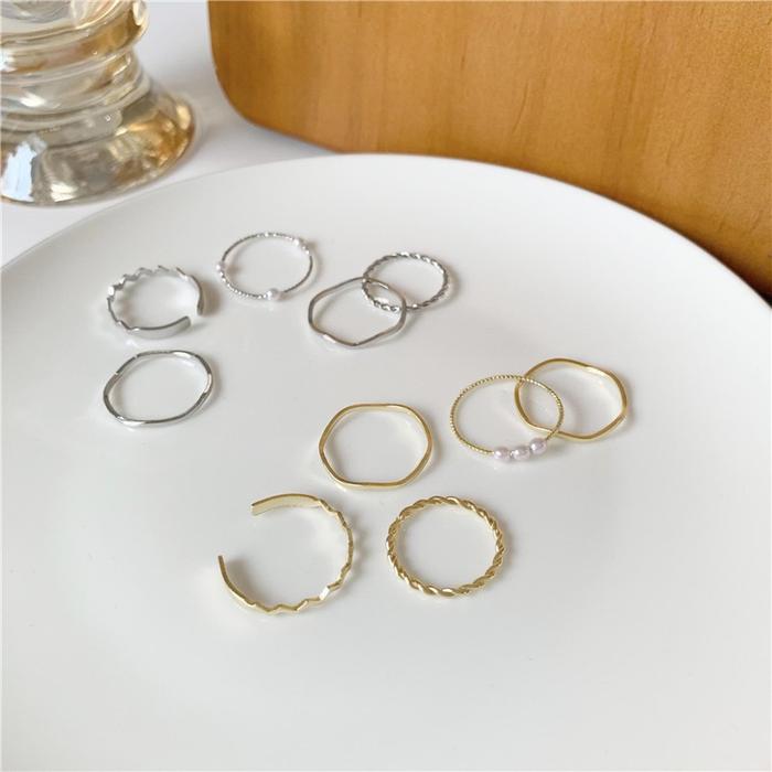 5pcs / Set Cincin Jari Telunjuk Simple Desain Gelombang Hias Mutiara