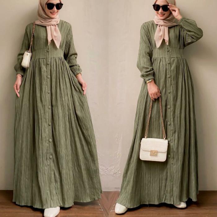 Gamis Cringkel Elif Dress Maxy Ready Bahan Cringkel Airflow Polos