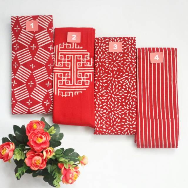 Kain samping batik cap garutan motif garis/lurik | Slampad merah Katun