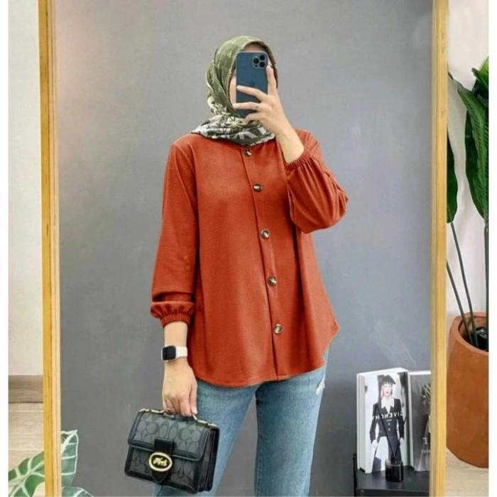 Baju Blouse Cewek Kekinian Kemeja Atasan Remaja Terbaru Knit Harumi