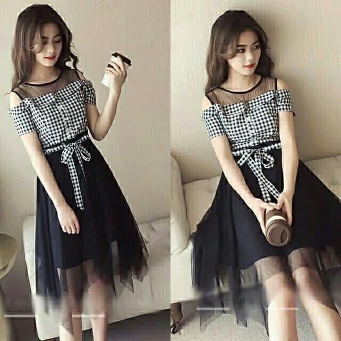 Baju Wanita Pakaian Cewek Dress Tile Kotak Giyomi