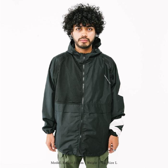 UNKL347 Jaket Pria Windbreaker Warna Hitam Sablon DREX
