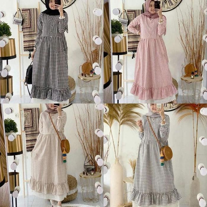 Terlaris [ARFA STYLE] Zeline Maxi - Dress Muslim Gamis Motif Kotak