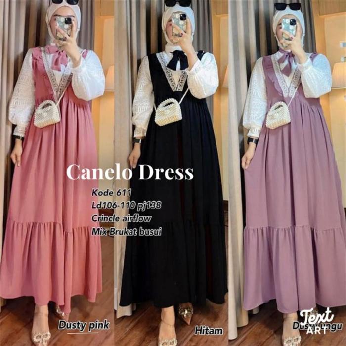 Terlaris Canelo Gamis Cringkle mix Brukat Dress Busui Premium