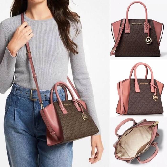 tas BRANDED MK avril small top zip satchel sunset rose