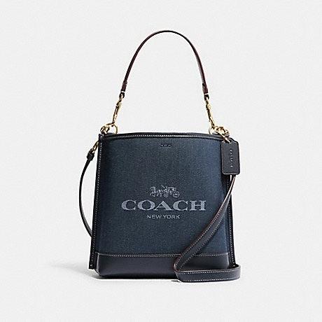tas BRANDED ORI MOLLIE BUCKET BAG 22 WITH COACH GOLD/DENIM