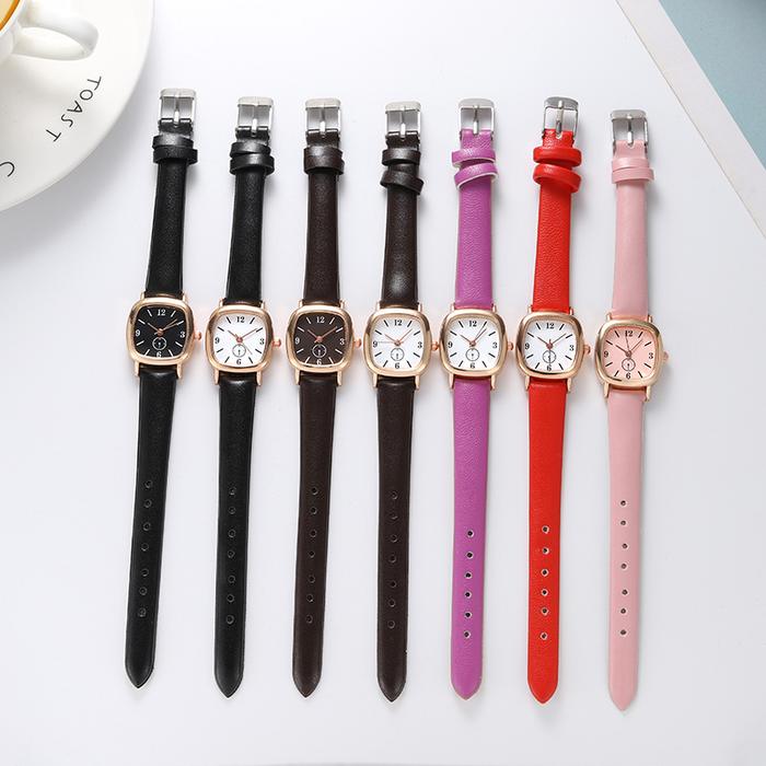 HL 179 Jam Tangan Strap PU Analog Casual Gaya Retro Untuk Wanita