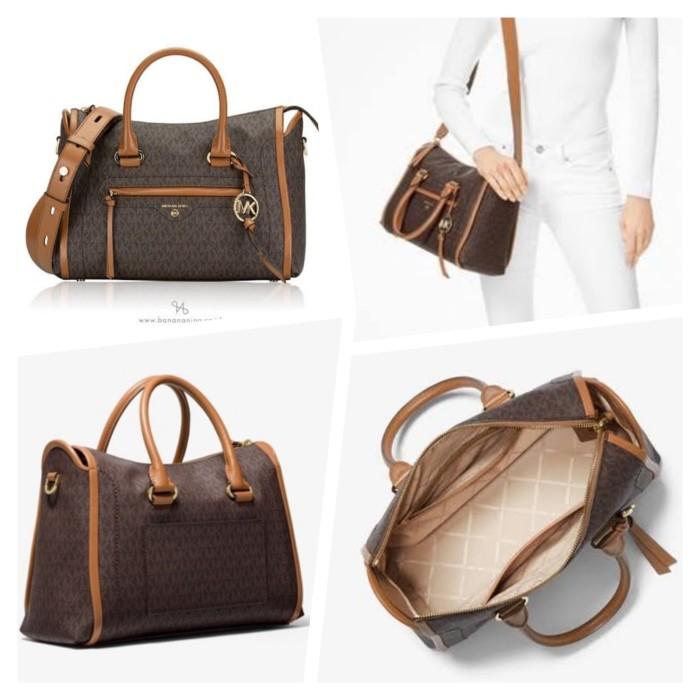 tas MICHA*ELKORZ MK Carine Medium Satchel Mulberry Black Brown Vanilla