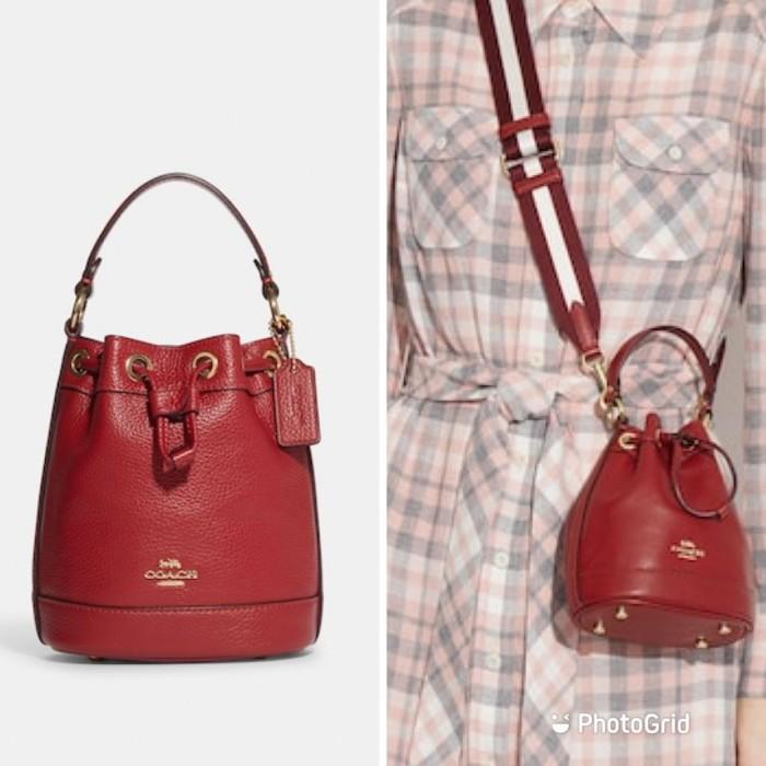 Tas branded Ori COAChH Dempsey Drawstring Bucket Bag 15 red