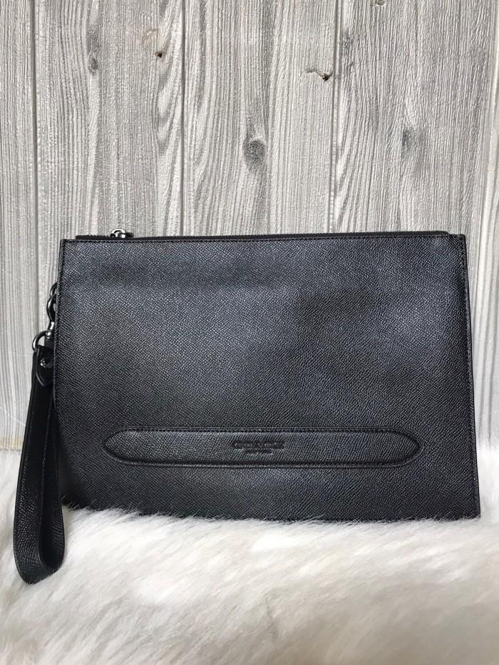 Dompet Coachh F68154 structured pouch black crossgrain leather