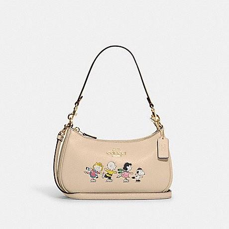 tas BRANDED ORI COACH X PEANUTS TERI SHOULDER BAG WITH SNOOPY AND FRIE