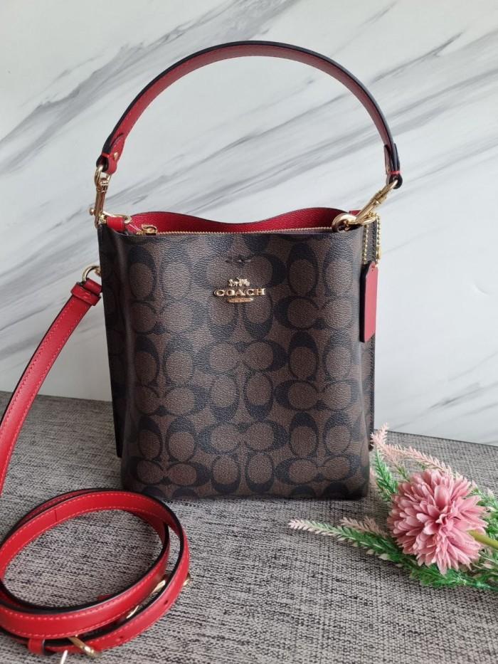 tas BRANDED ORI coach ca582 coach molie bucket bag leather brown red