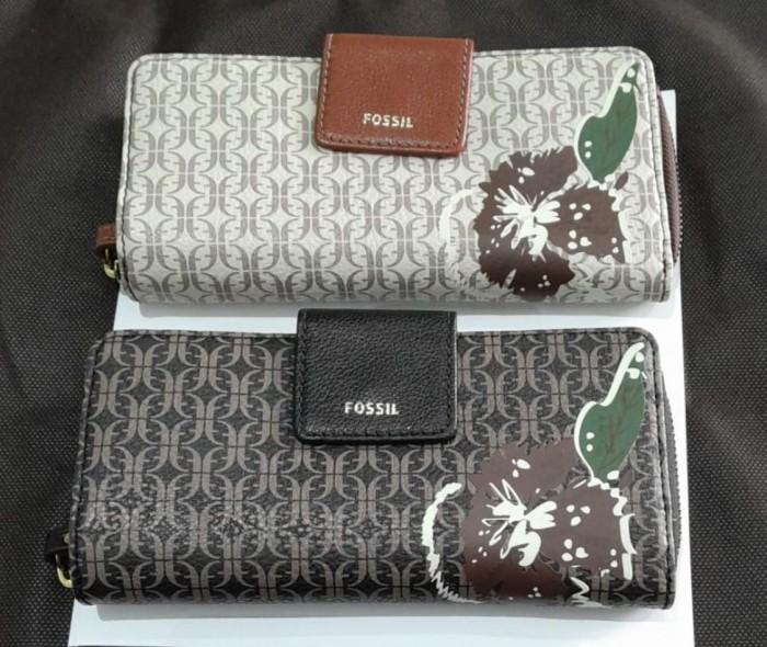 Dompet Madison zip clutch long wallet taupe tan black brown floral