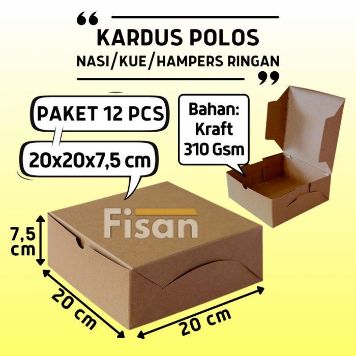 12 Pcs Kardus Kraft Dus Box Kotak Nasi Kue Roti Makanan 20X20X7,5 Cm