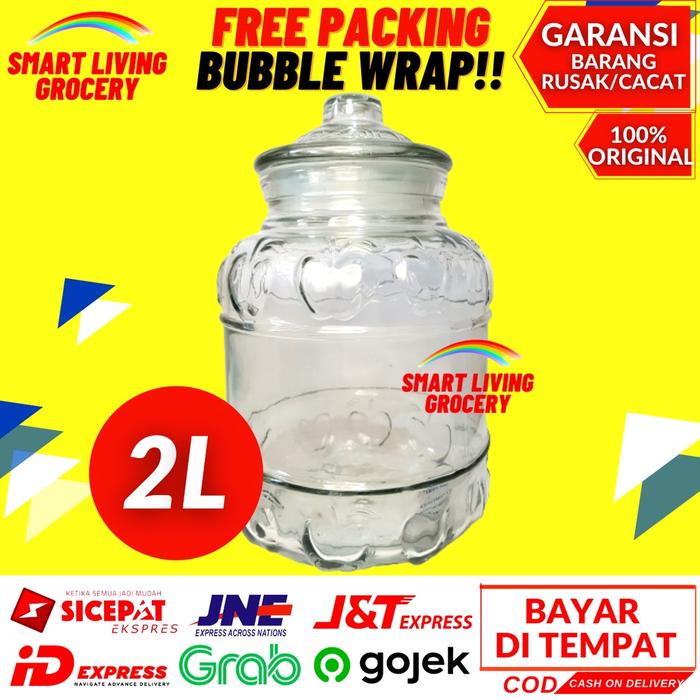 Toples Kaca Kedap Udara 2 Liter Wadah Tempat Penyimpanan Kemasan Kaca