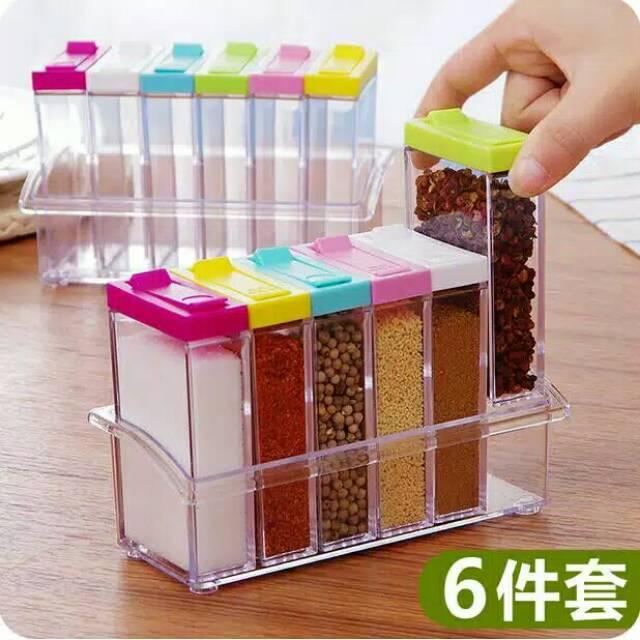 Tempat Bumbu 6In1 / Peralatan Dapur Bumbu Sekat Transparan