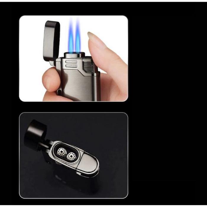 Korek Api Gas Lighter Double Jet Torch - Pl-139 - Metallic Black
