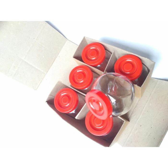 6Bh Toples Mini Bumbu Kaca Tutup Merah