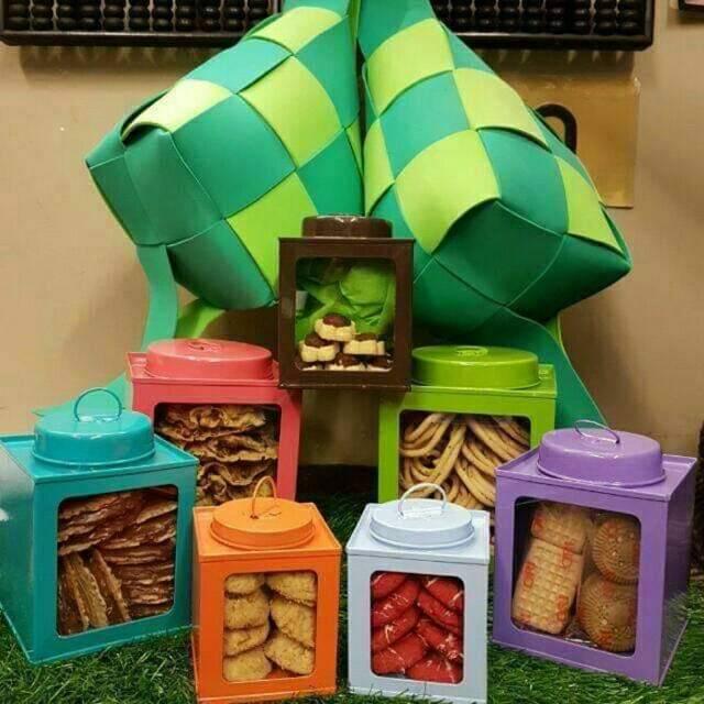 New Size L Kaleng Kerupuk Kaca 4Sisi/Toples Jadul/Toples Kaleng Jadul