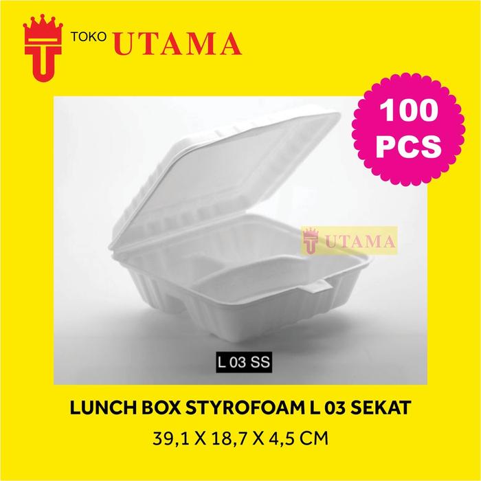 (100Pcs) L 3 Sekat Kotak Makan Lunchbox Styrofoam Gabus