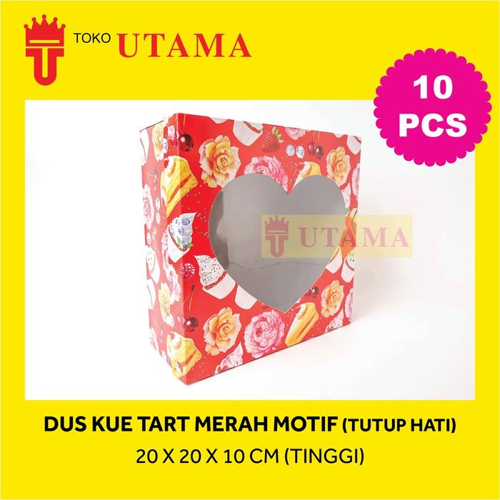 (10Pcs) 20 X 20 X 10 Cm Tinggi Dos Dus Duplex Kue Tart Merah Motif