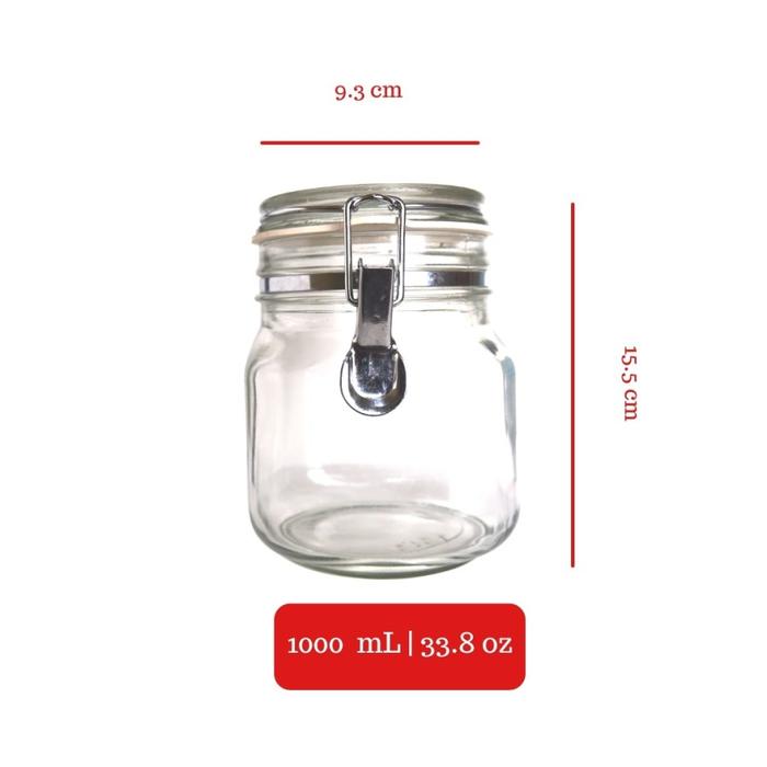 Hermetico Jar 1000 Ml | Toples Kaca Tutup Kait 1 Liter | Jar Kaca